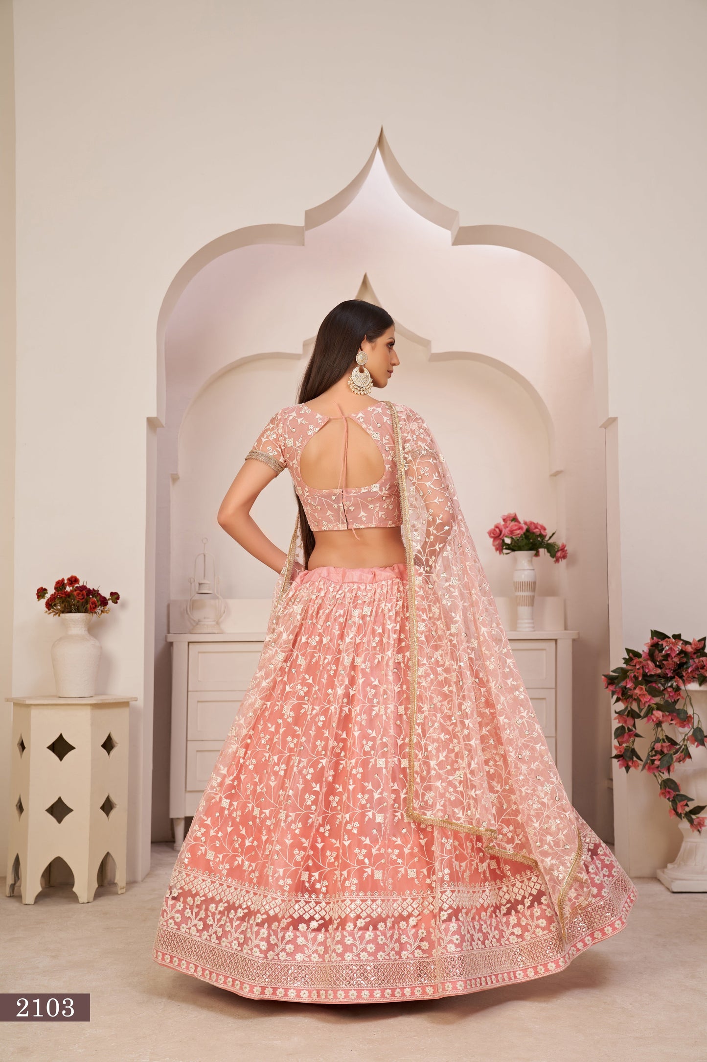 Light Pink Beautifull Net With Cotton Thread and Sequins Embroidery Work Party Lehenga Choli
