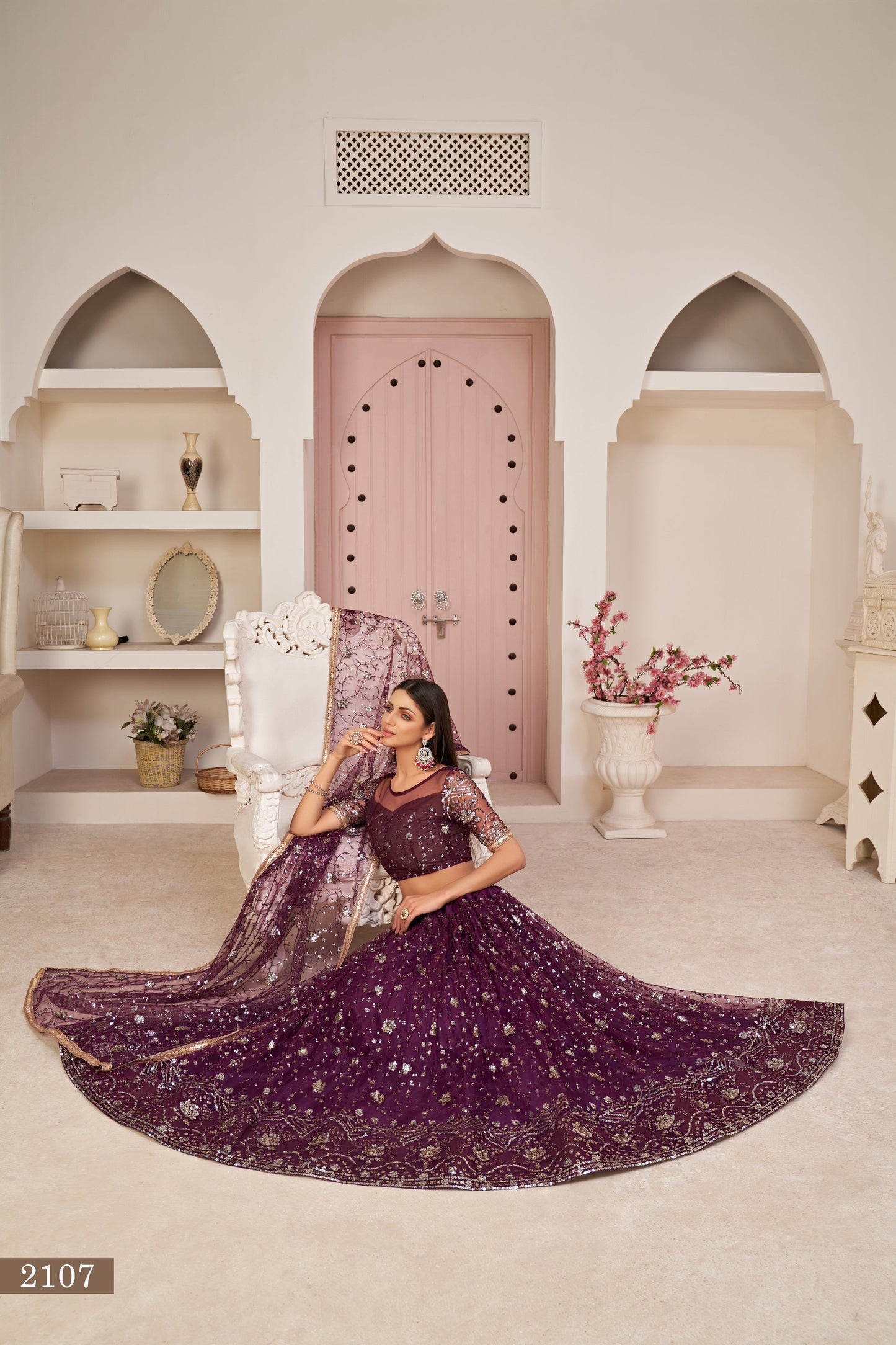 Wine Beautifull Net With Cotton Thread and Sequins Embroidery Work Party Lehenga Choli