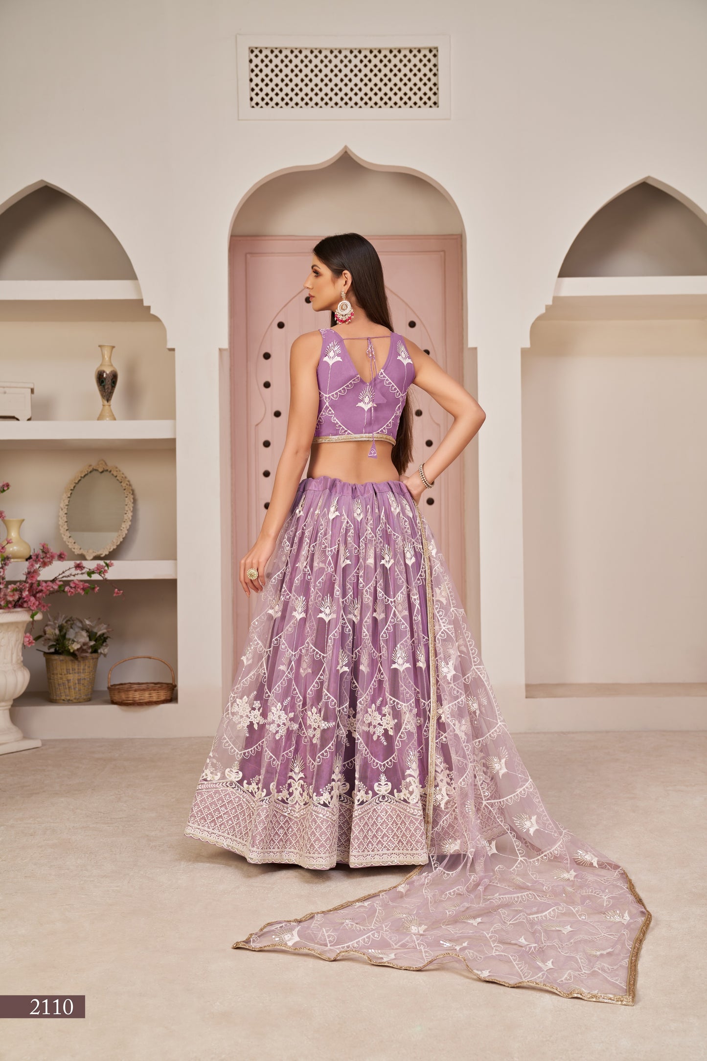 Lavender Women Embroidered A Line Flared Lehenga Choli Set with Dupatta