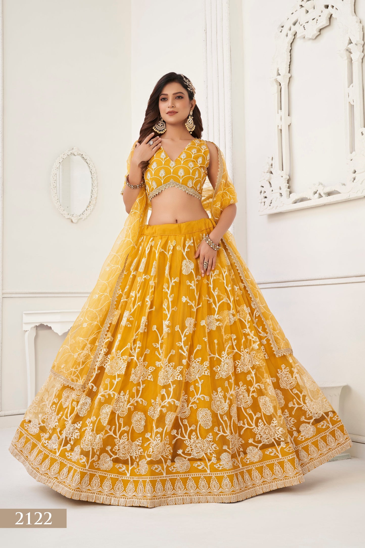 Yellow Colour With Embroidery Zari And Sequins Work Reception Wear , Garba Wear , Engagement Wear , wedding Guest Lehenga Choli