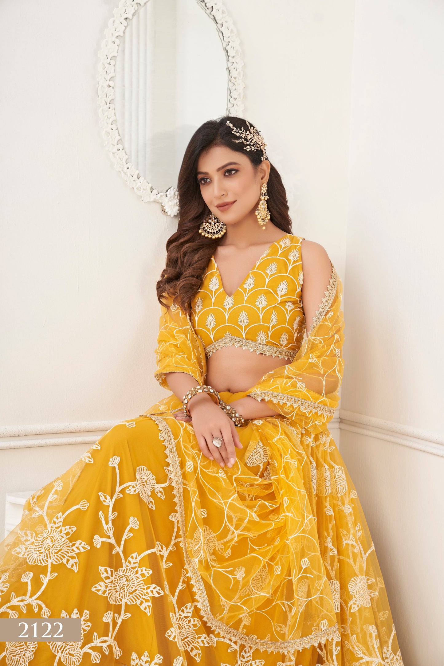 Yellow Colour With Embroidery Zari And Sequins Work Reception Wear , Garba Wear , Engagement Wear , wedding Guest Lehenga Choli