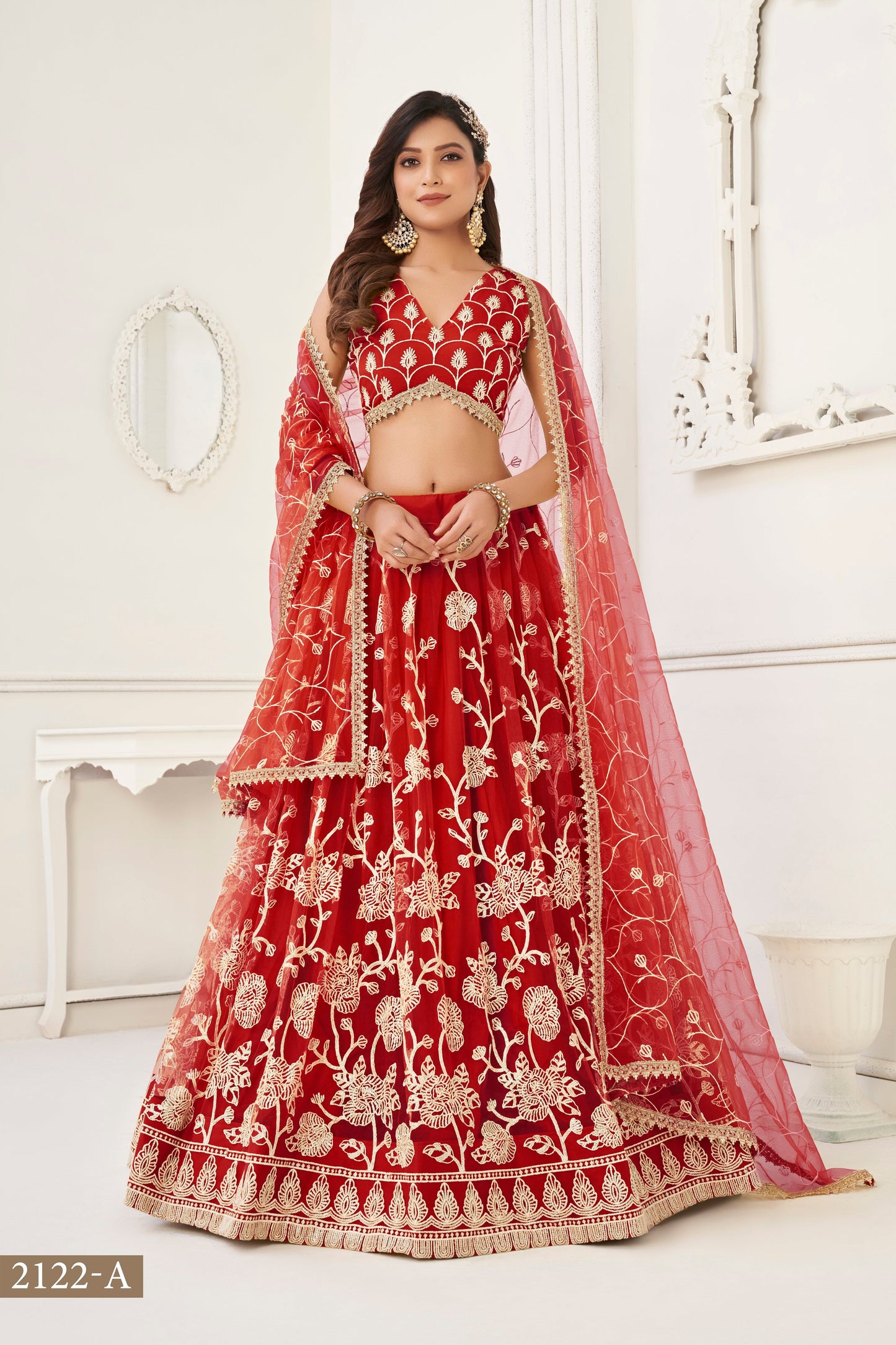 Red Colour With Embroidery Zari And Sequins Work Reception Wear , Garba Wear , Engagement Wear , wedding Guest Lehenga Choli