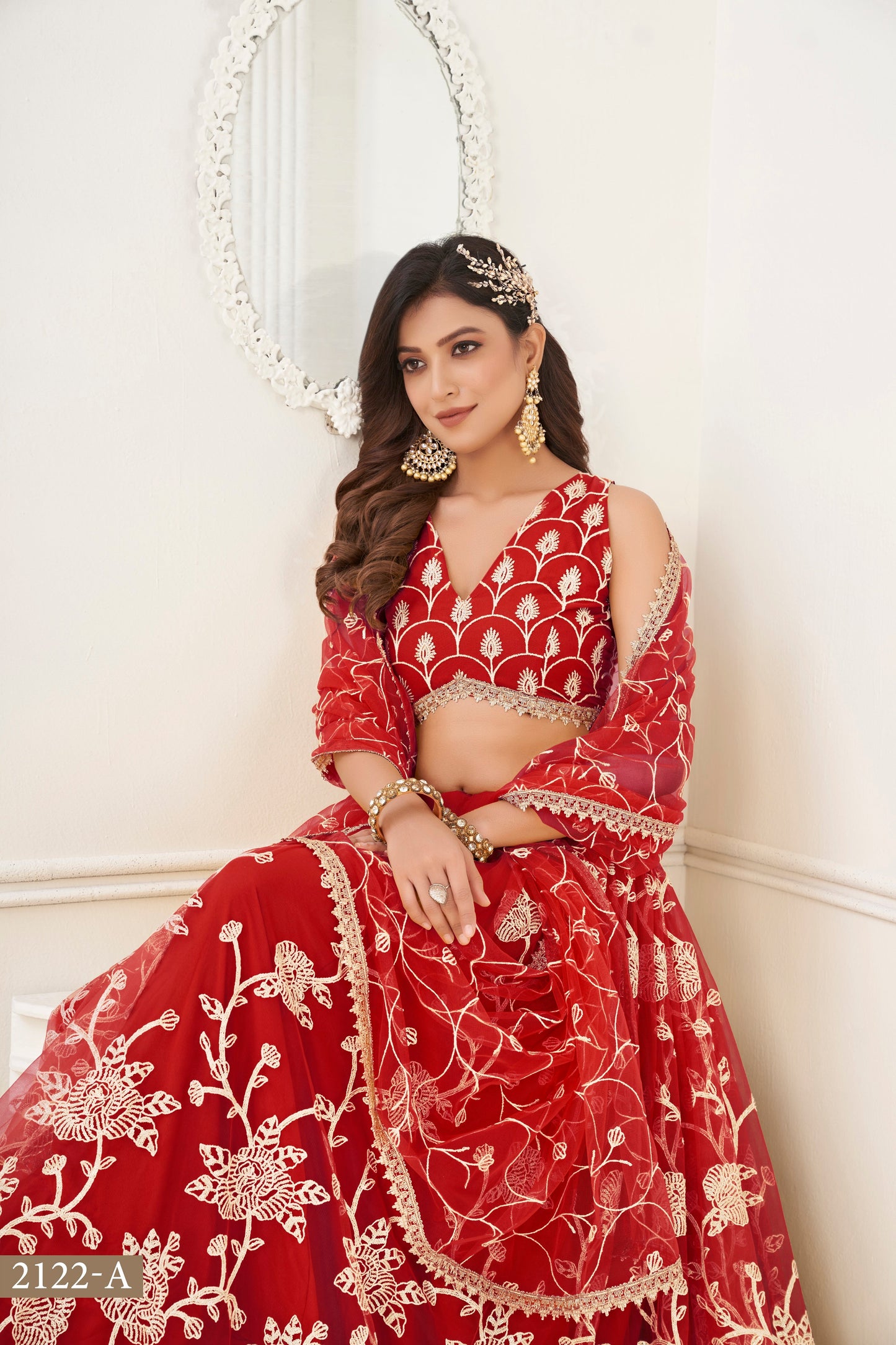 Red Colour With Embroidery Zari And Sequins Work Reception Wear , Garba Wear , Engagement Wear , wedding Guest Lehenga Choli