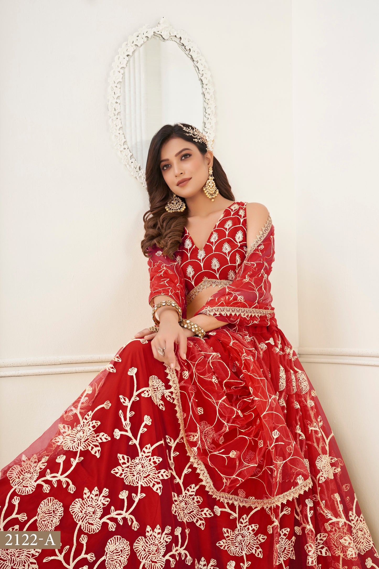Red Colour With Embroidery Zari And Sequins Work Reception Wear , Garba Wear , Engagement Wear , wedding Guest Lehenga Choli