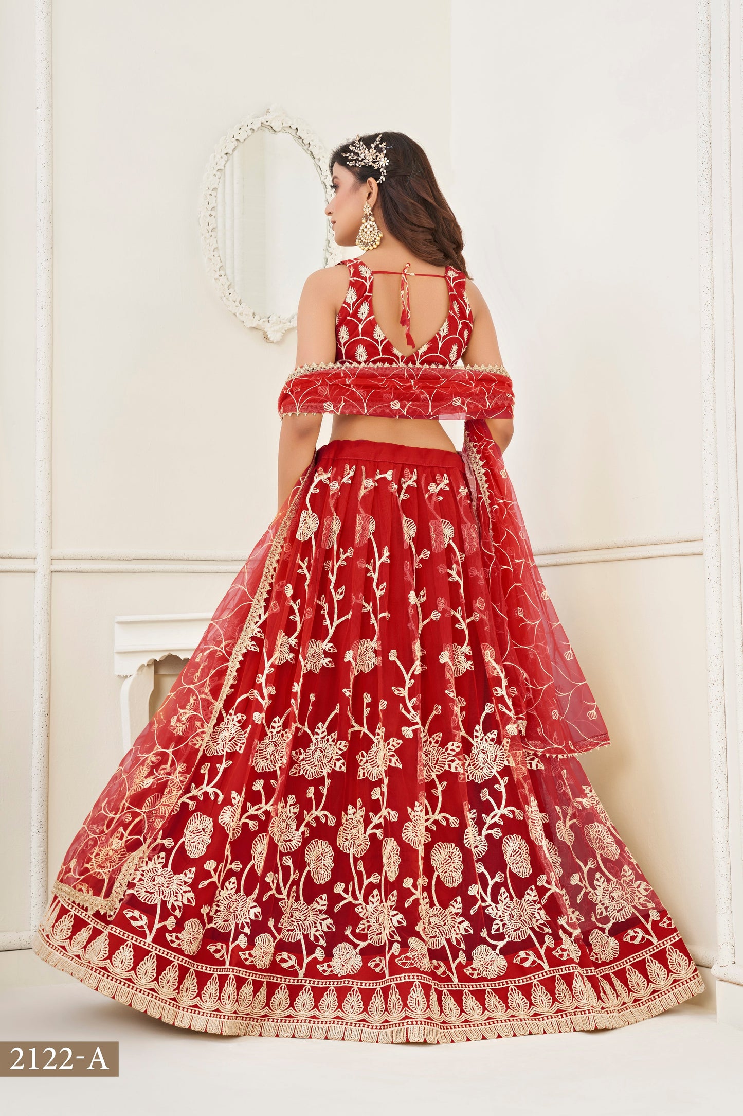 Red Colour With Embroidery Zari And Sequins Work Reception Wear , Garba Wear , Engagement Wear , wedding Guest Lehenga Choli
