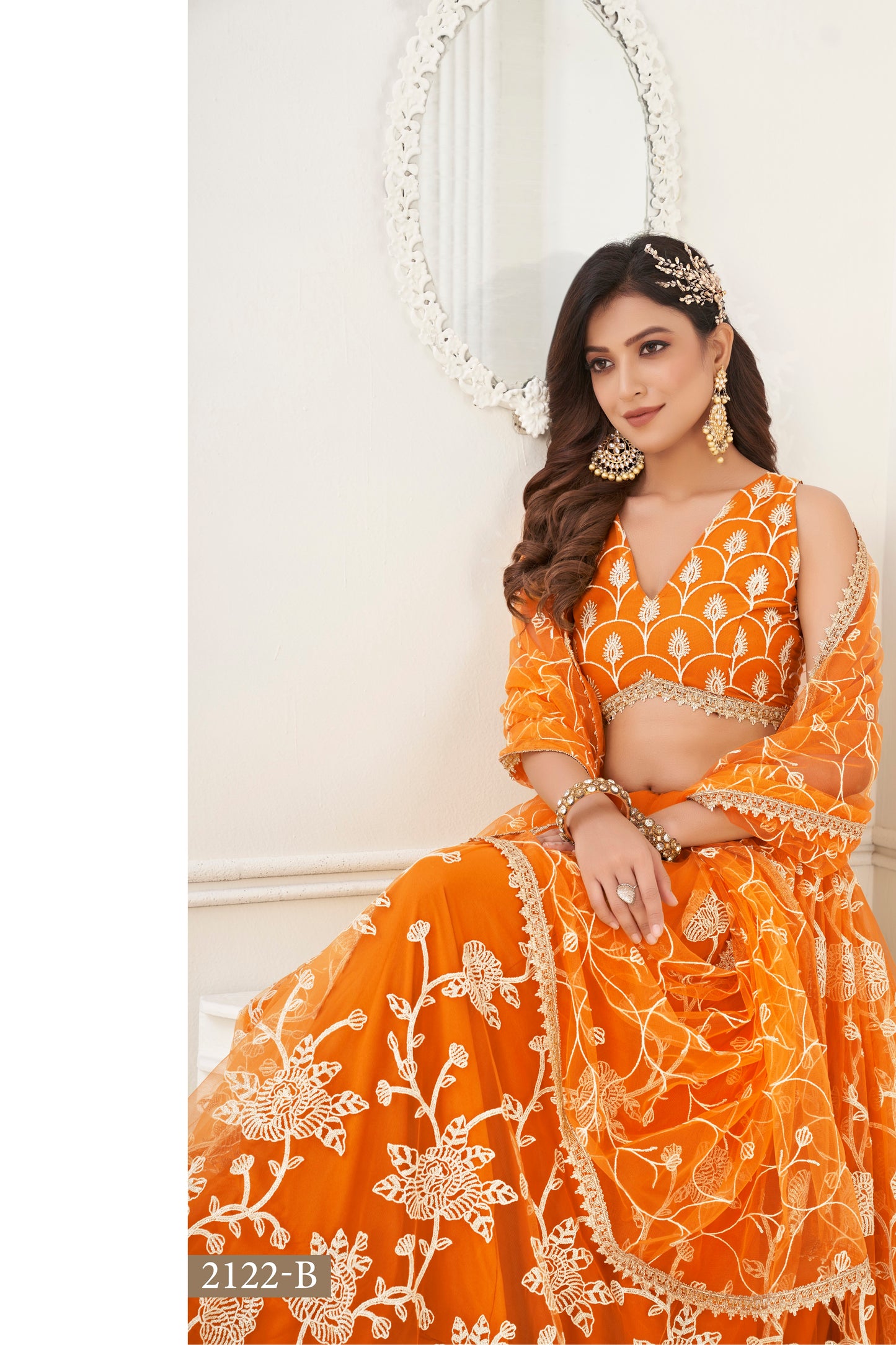 Orange Colour With Embroidery Zari And Sequins Work Reception Wear , Garba Wear , Engagement Wear , wedding Guest Lehenga Choli