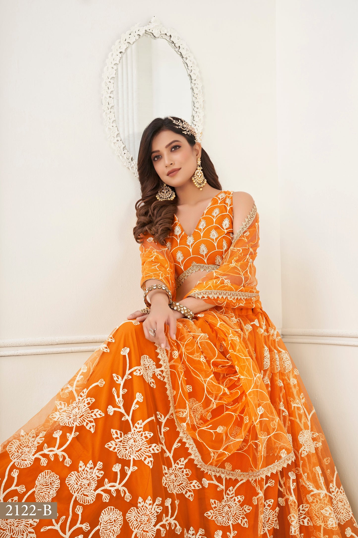 Orange Colour With Embroidery Zari And Sequins Work Reception Wear , Garba Wear , Engagement Wear , wedding Guest Lehenga Choli