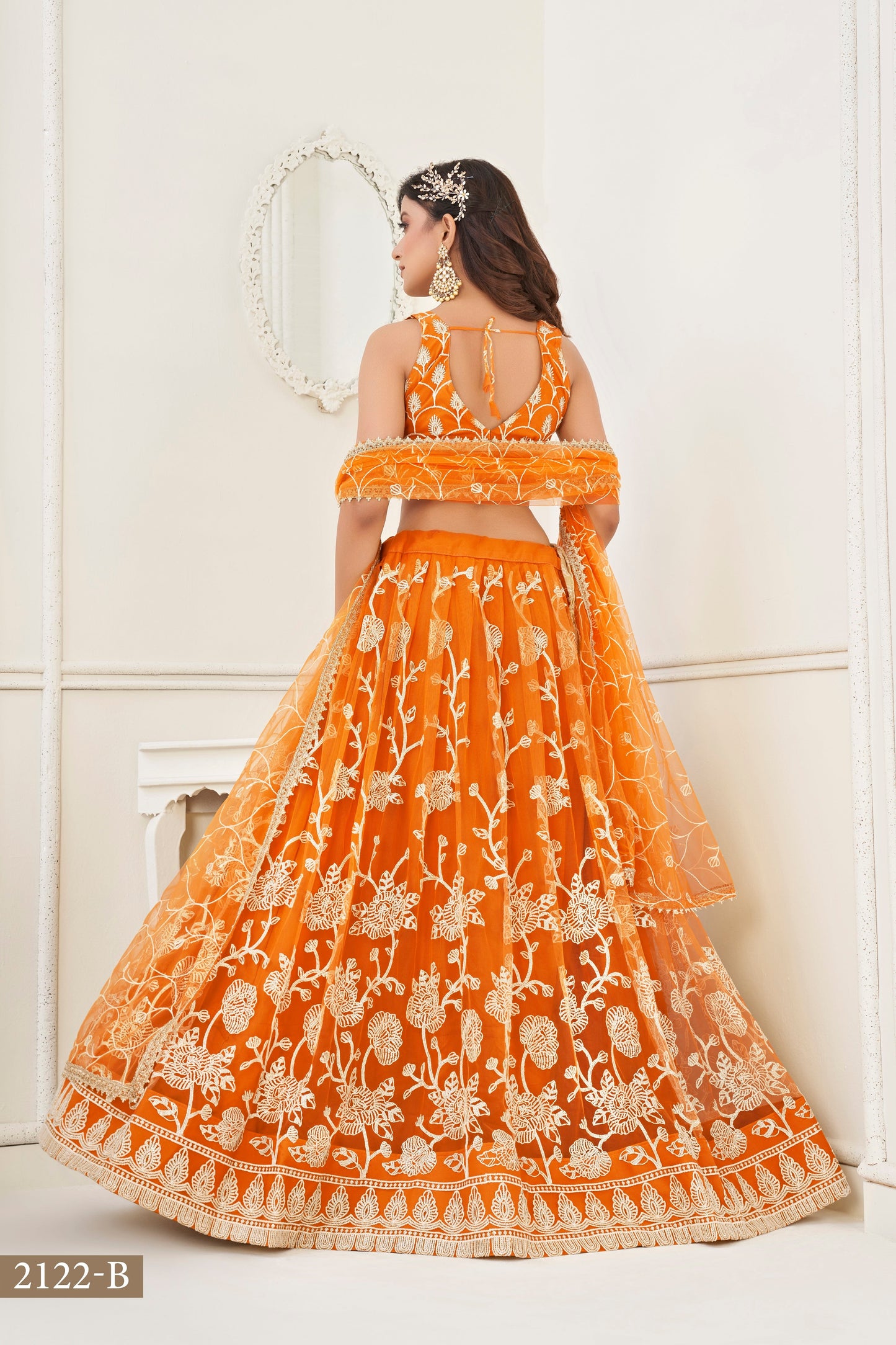 Orange Colour With Embroidery Zari And Sequins Work Reception Wear , Garba Wear , Engagement Wear , wedding Guest Lehenga Choli