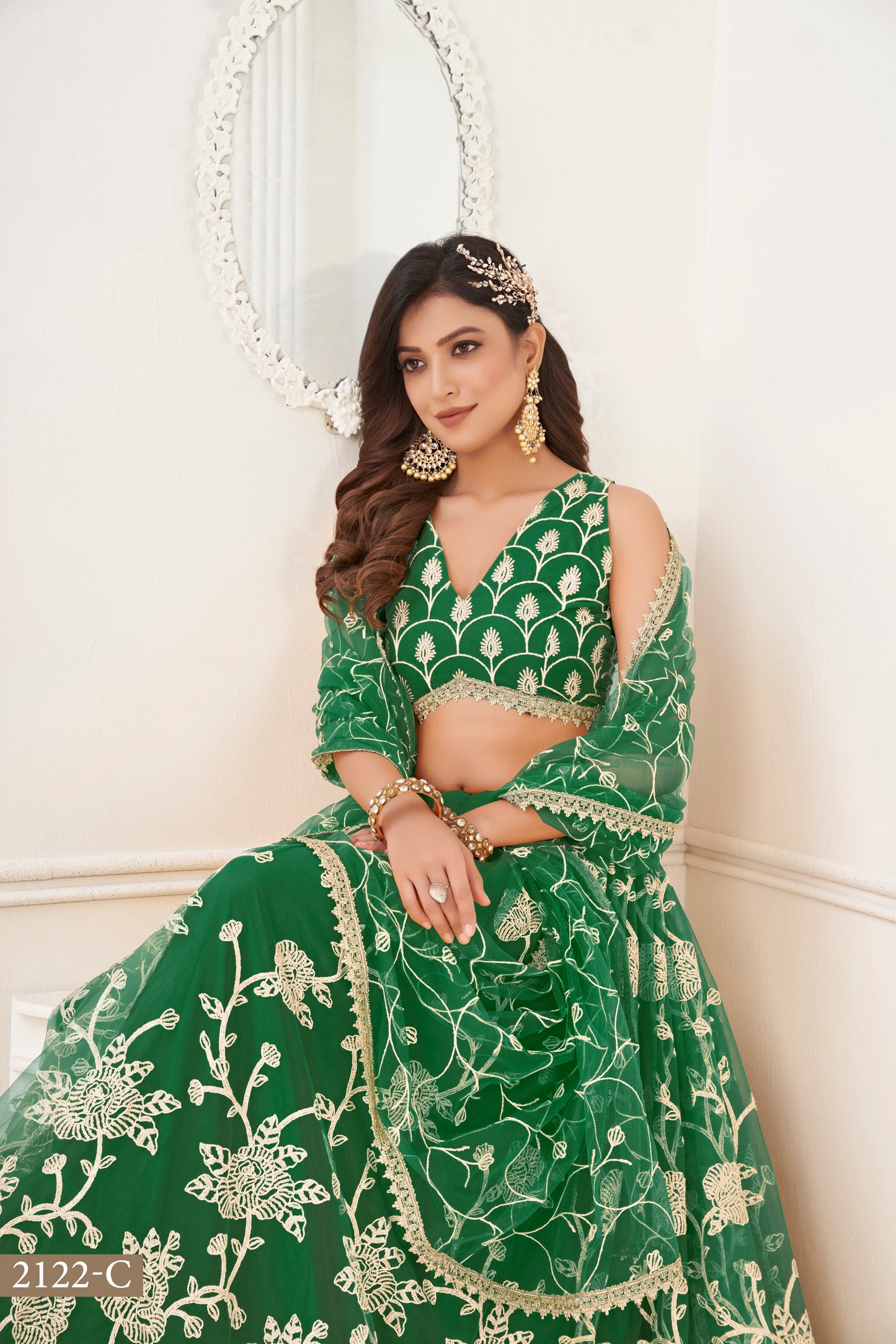 Green Colour With Embroidery Zari And Sequins Work Reception Wear , Garba Wear , Engagement Wear , wedding Guest Lehenga Choli