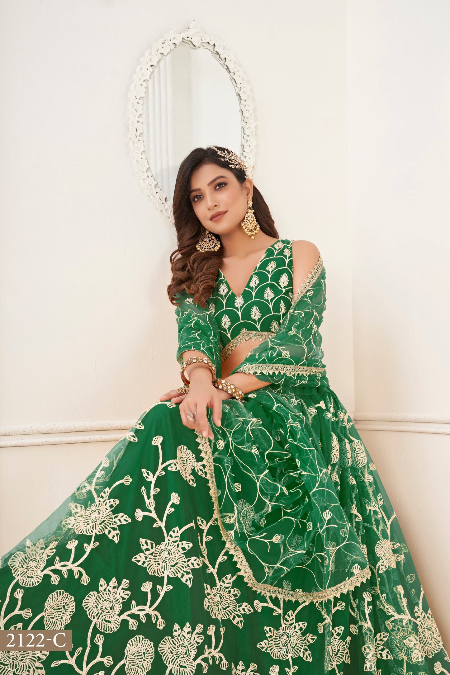 Green Colour With Embroidery Zari And Sequins Work Reception Wear , Garba Wear , Engagement Wear , wedding Guest Lehenga Choli