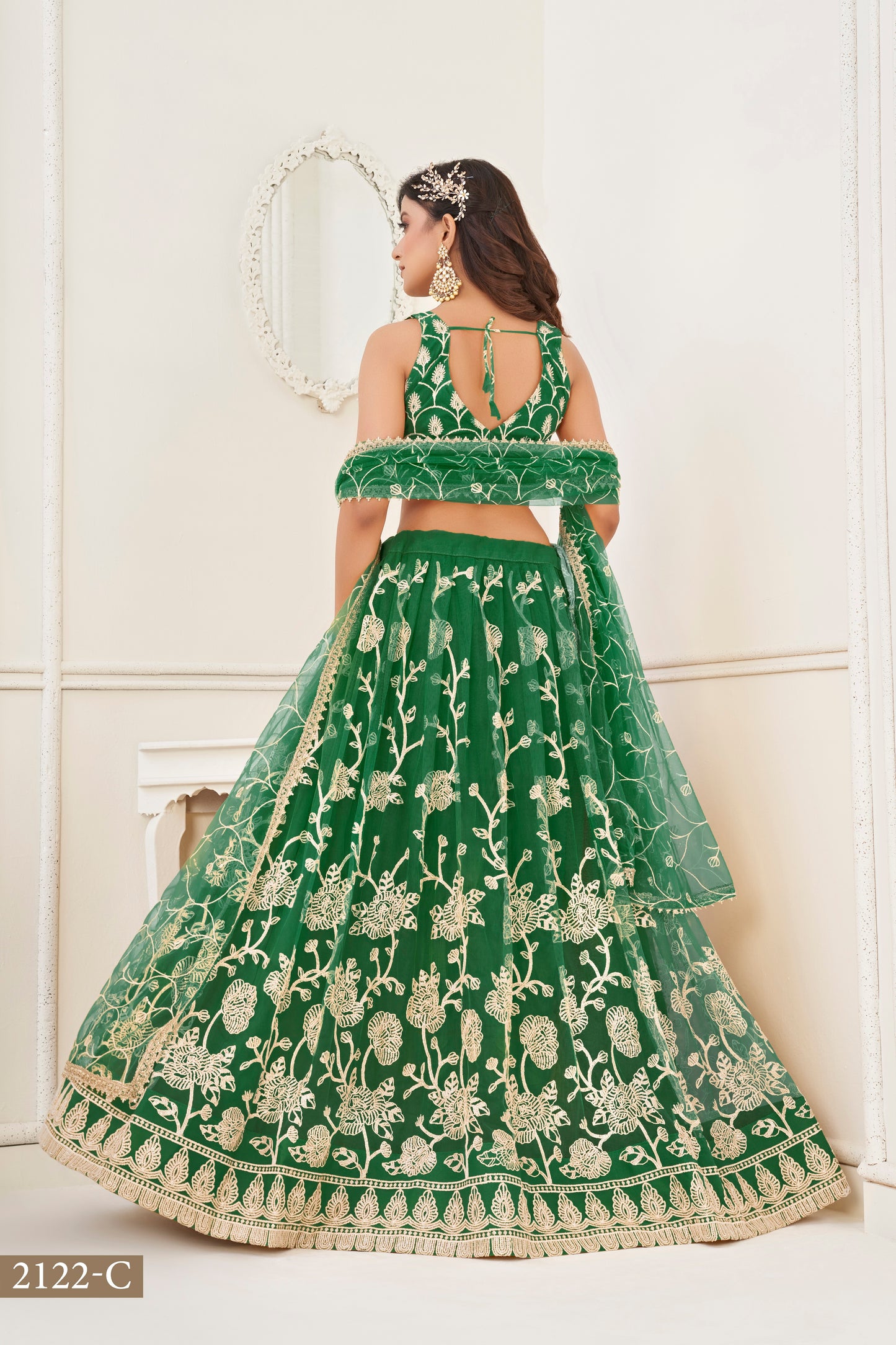 Green Colour With Embroidery Zari And Sequins Work Reception Wear , Garba Wear , Engagement Wear , wedding Guest Lehenga Choli