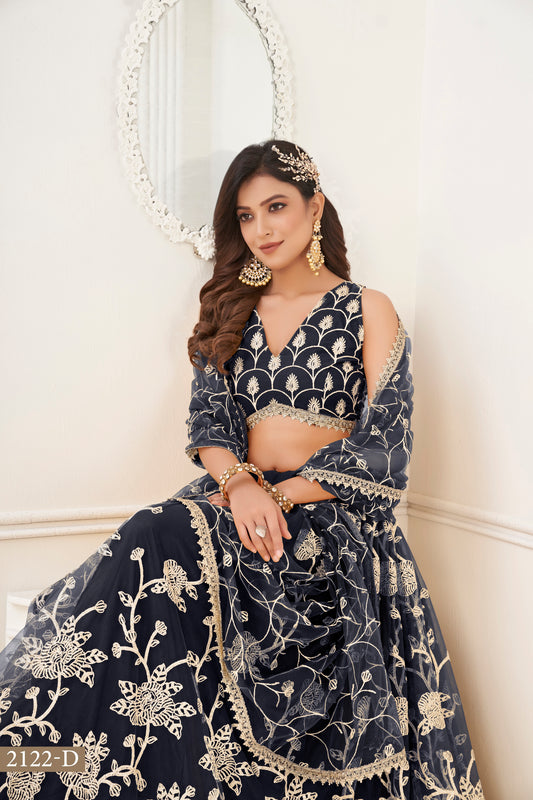 Black Colour With Embroidery Zari And Sequins Work Reception Wear , Garba Wear , Engagement Wear , wedding Guest Lehenga Choli