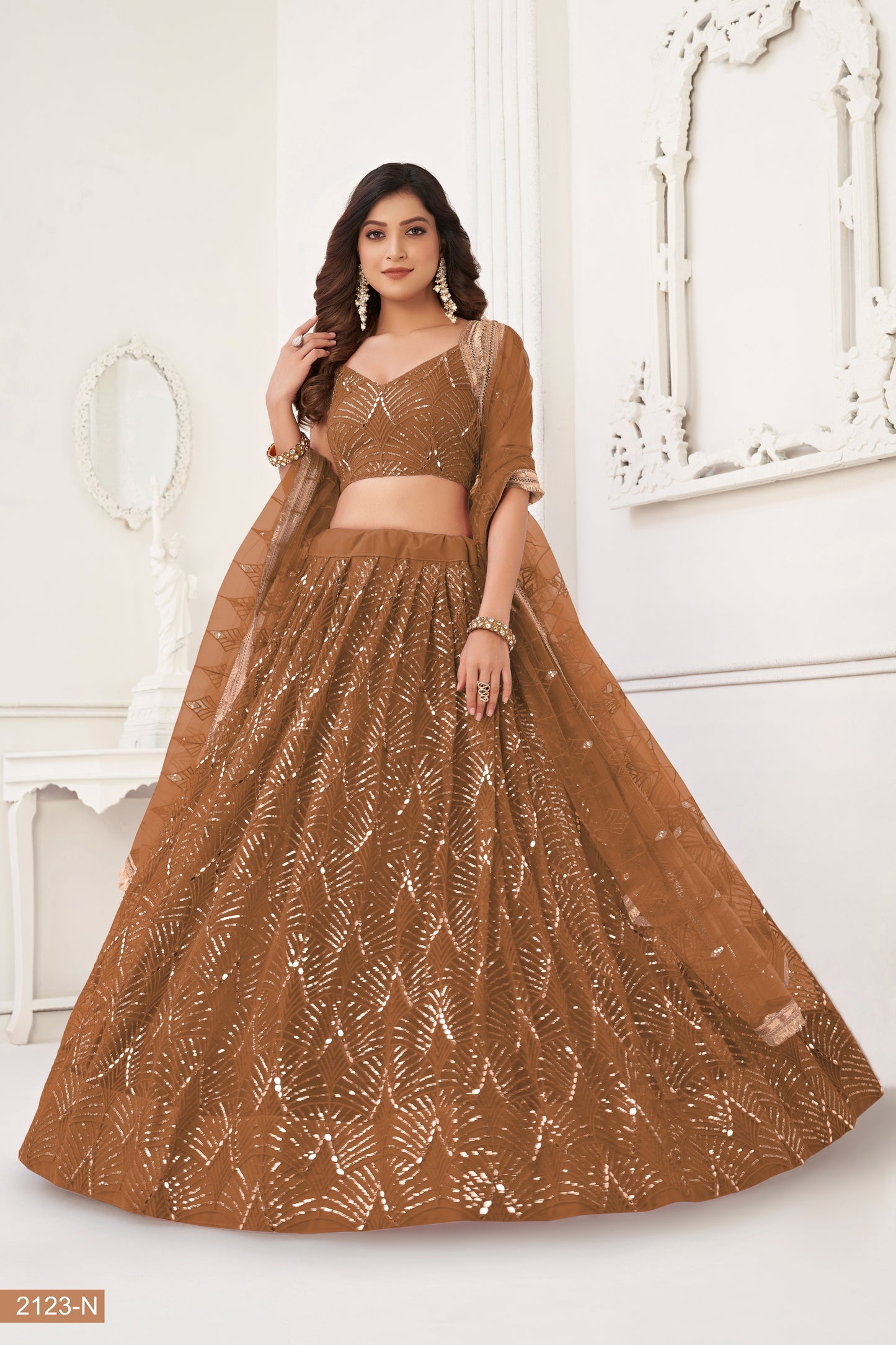 Brown lehenga choli for women indian wedding wear bridal party wear sangeet function wear reception wear wedding guest lehenga choli