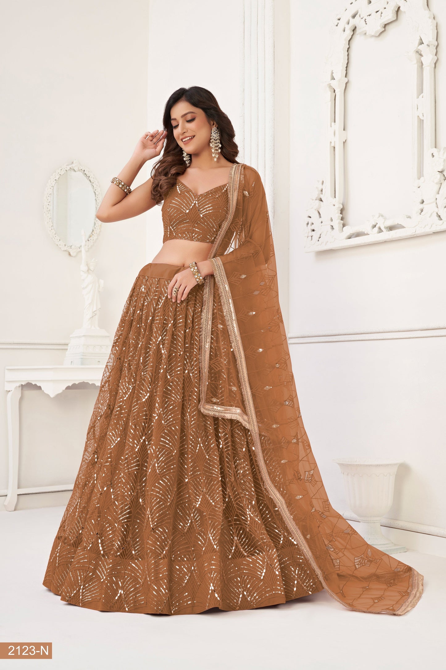 Brown lehenga choli for women indian wedding wear bridal party wear sangeet function wear reception wear wedding guest lehenga choli