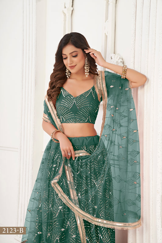 Bottle Green  lehenga choli for women indian wedding wear bridal party wear sangeet function wear reception wear wedding guest lehenga choli