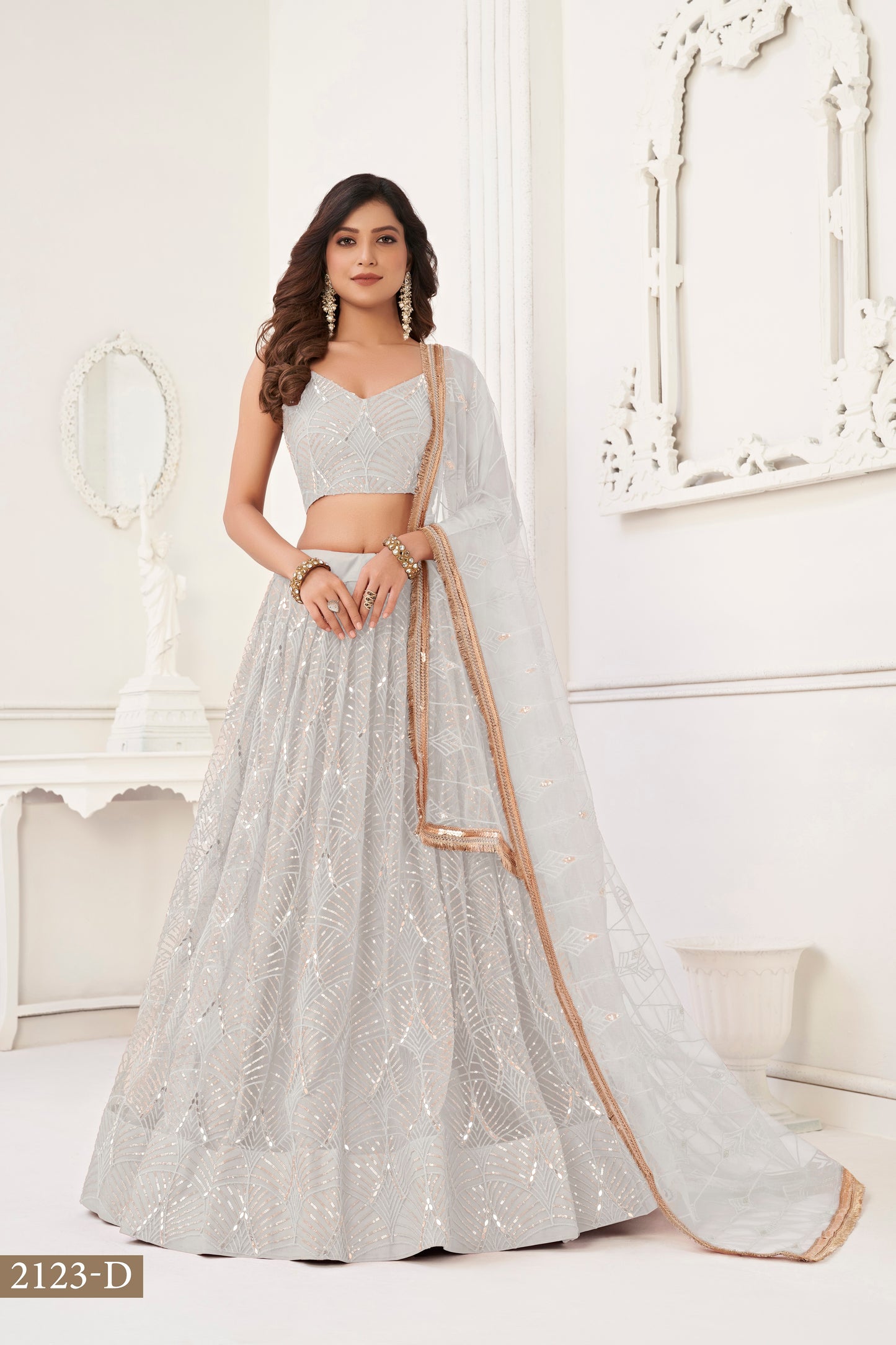 White lehenga choli for women indian wedding wear bridal party wear sangeet function wear reception wear wedding guest lehenga choli