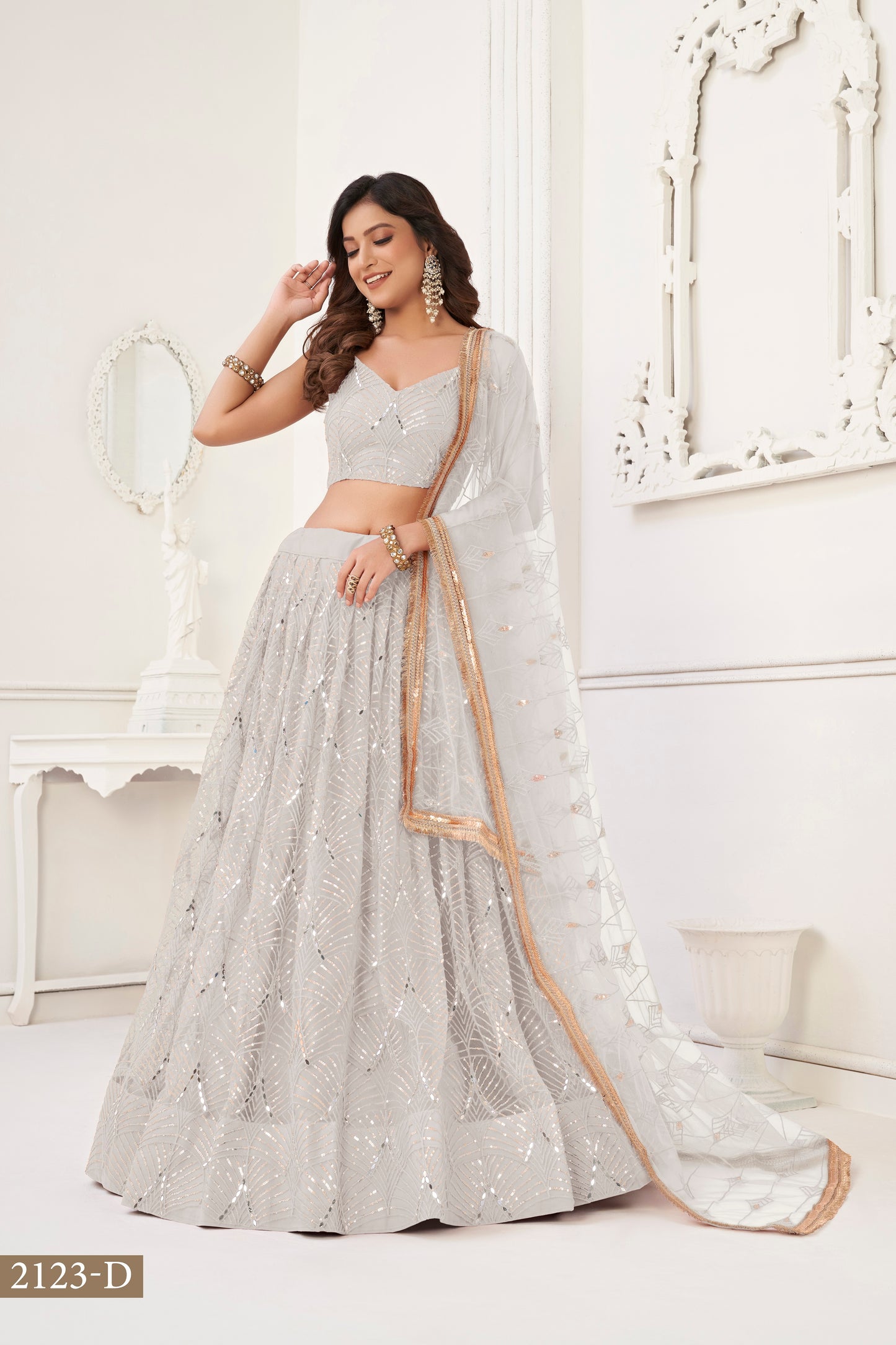 White lehenga choli for women indian wedding wear bridal party wear sangeet function wear reception wear wedding guest lehenga choli