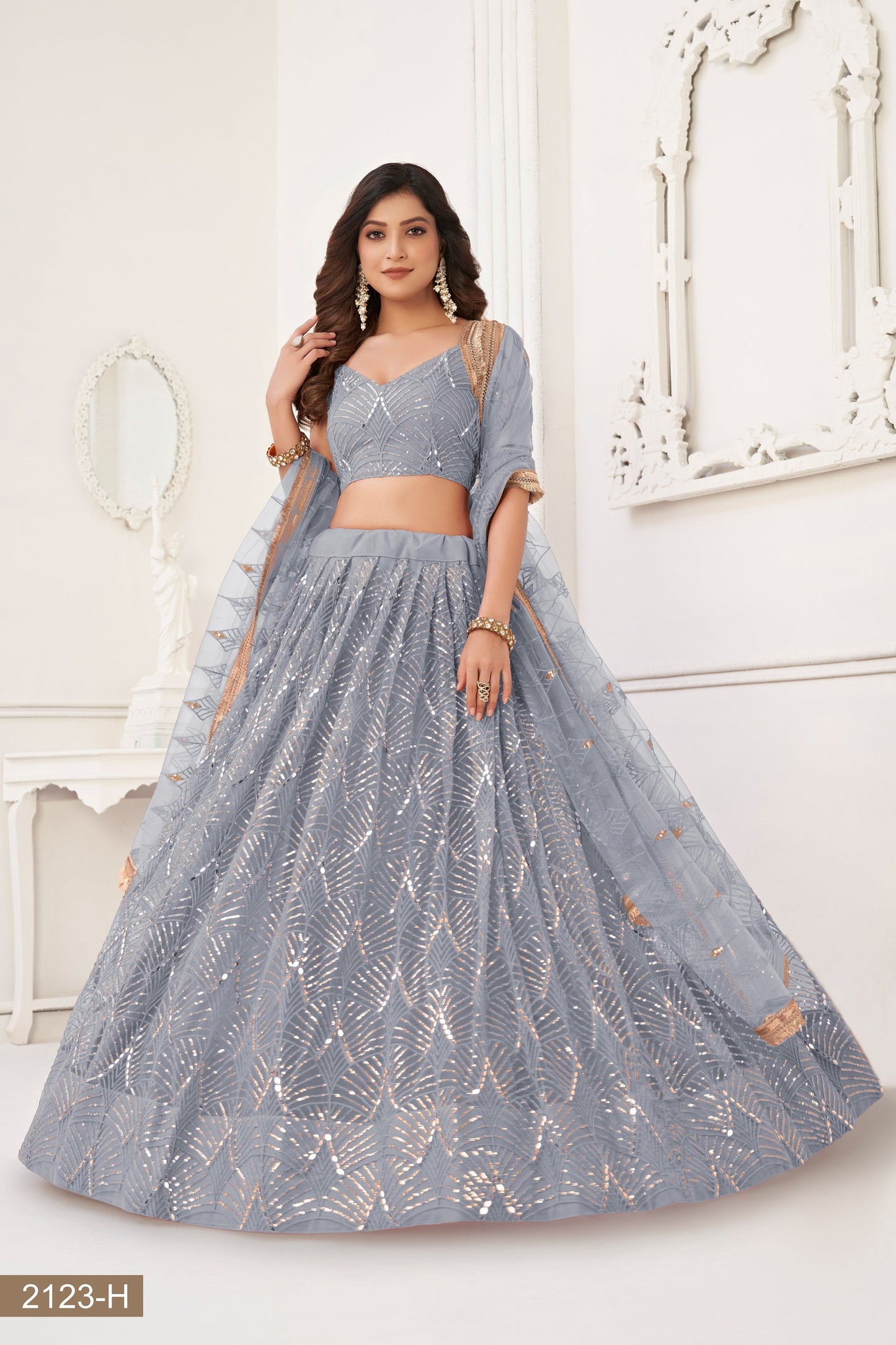 Lightgrey lehenga choli for women indian wedding wear bridal party wear sangeet function wear reception wear wedding guest lehenga choli