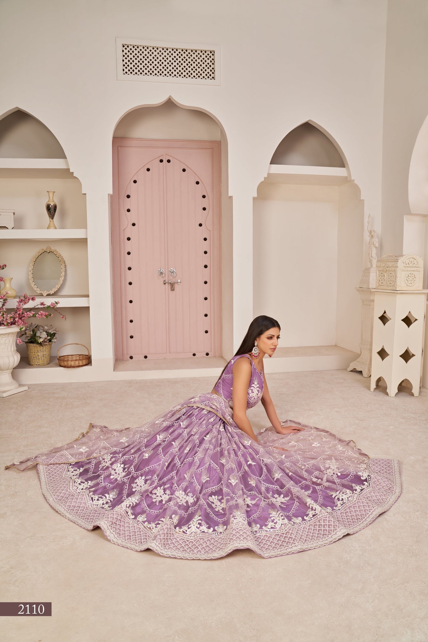 Lavender Women Embroidered A Line  Flared Lehenga Choli Set with Dupatta