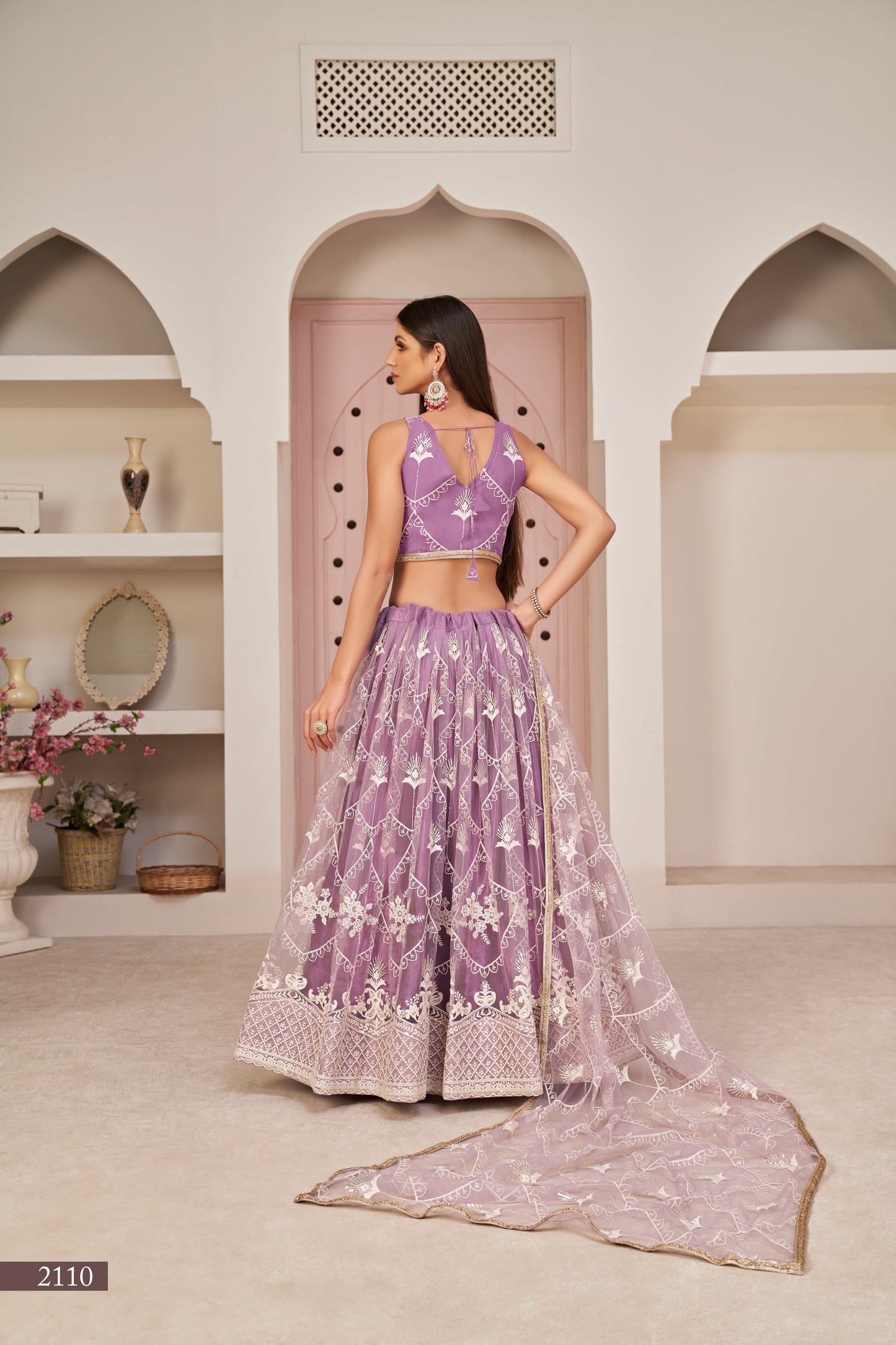 Lavender Women Embroidered A Line  Flared Lehenga Choli Set with Dupatta