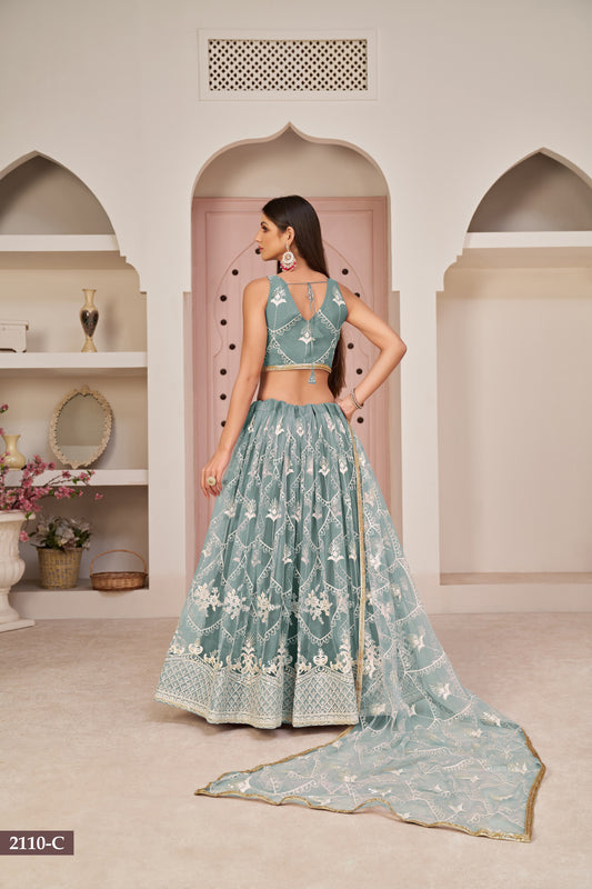 Oceanblue Women Embroidered A Line Flared Lehenga Choli Set with Dupatta