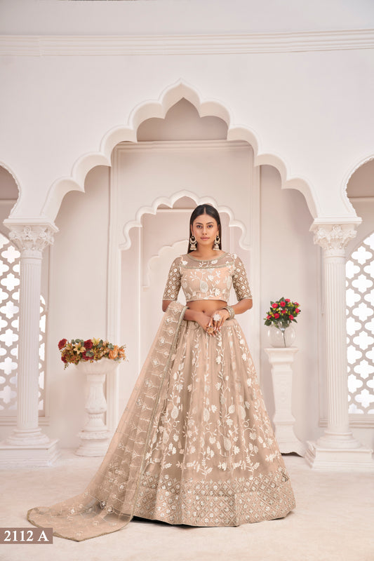Dustychiqu White Cotton Thread And Zari Sandwich Sequence Embroidery Work With Wedding Lehenga Choli
