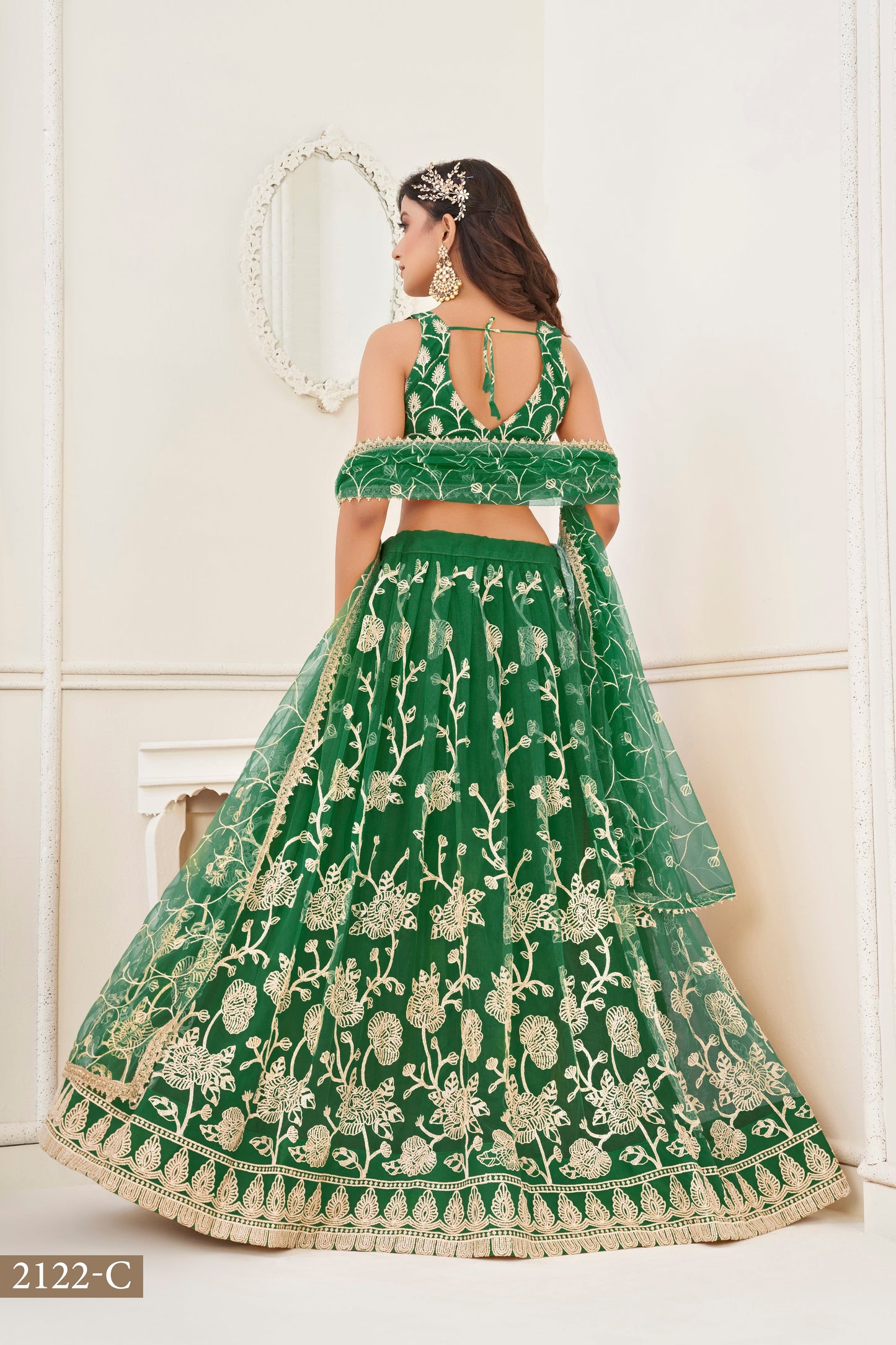 Green Colour With Embroidery Zari And Sequins Work Reception Wear , Garba Wear , Engagement Wear , wedding Guest Lehenga Choli