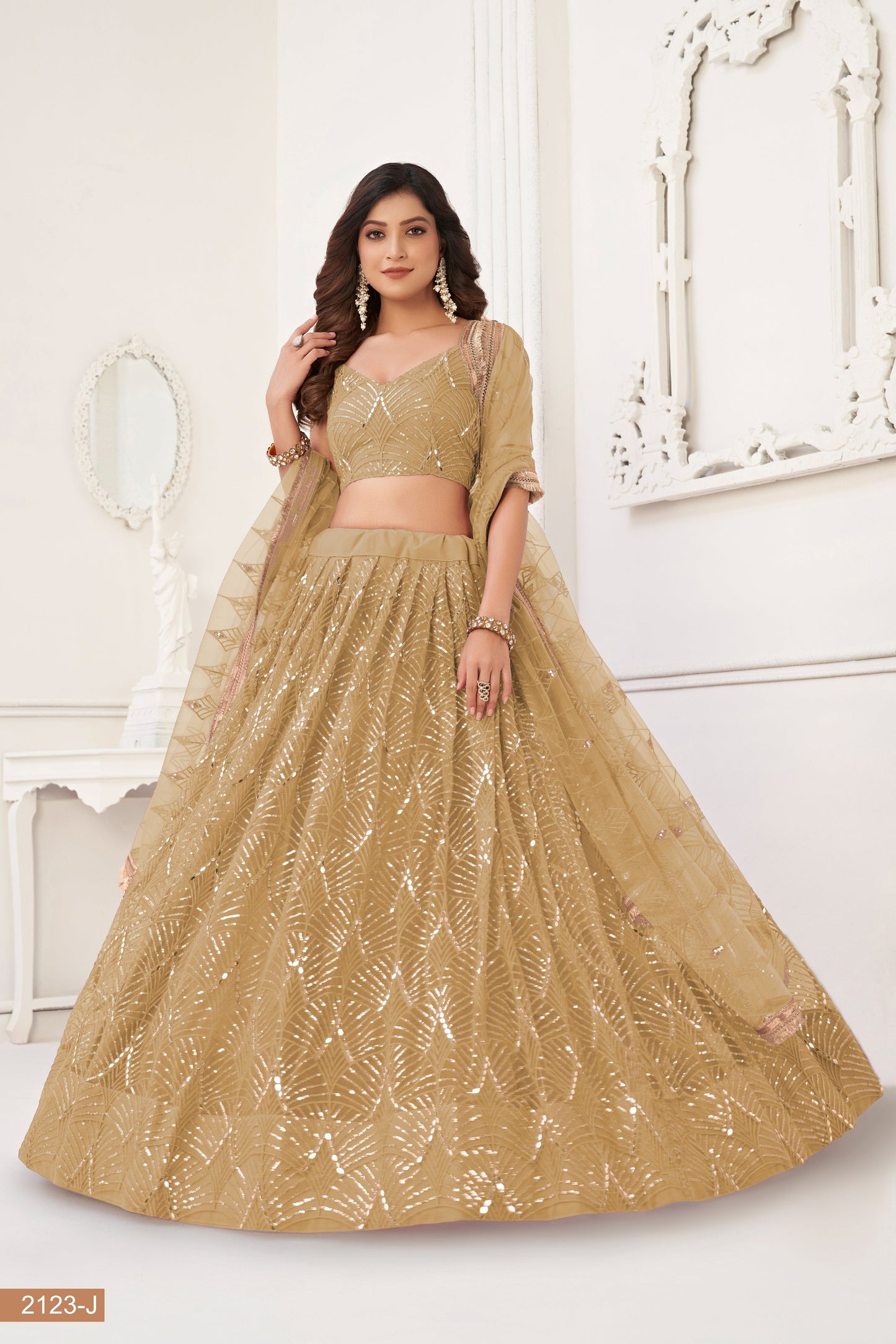 Beige lehenga choli for women indian wedding wear bridal party wear sangeet function wear reception wear wedding guest lehenga choli