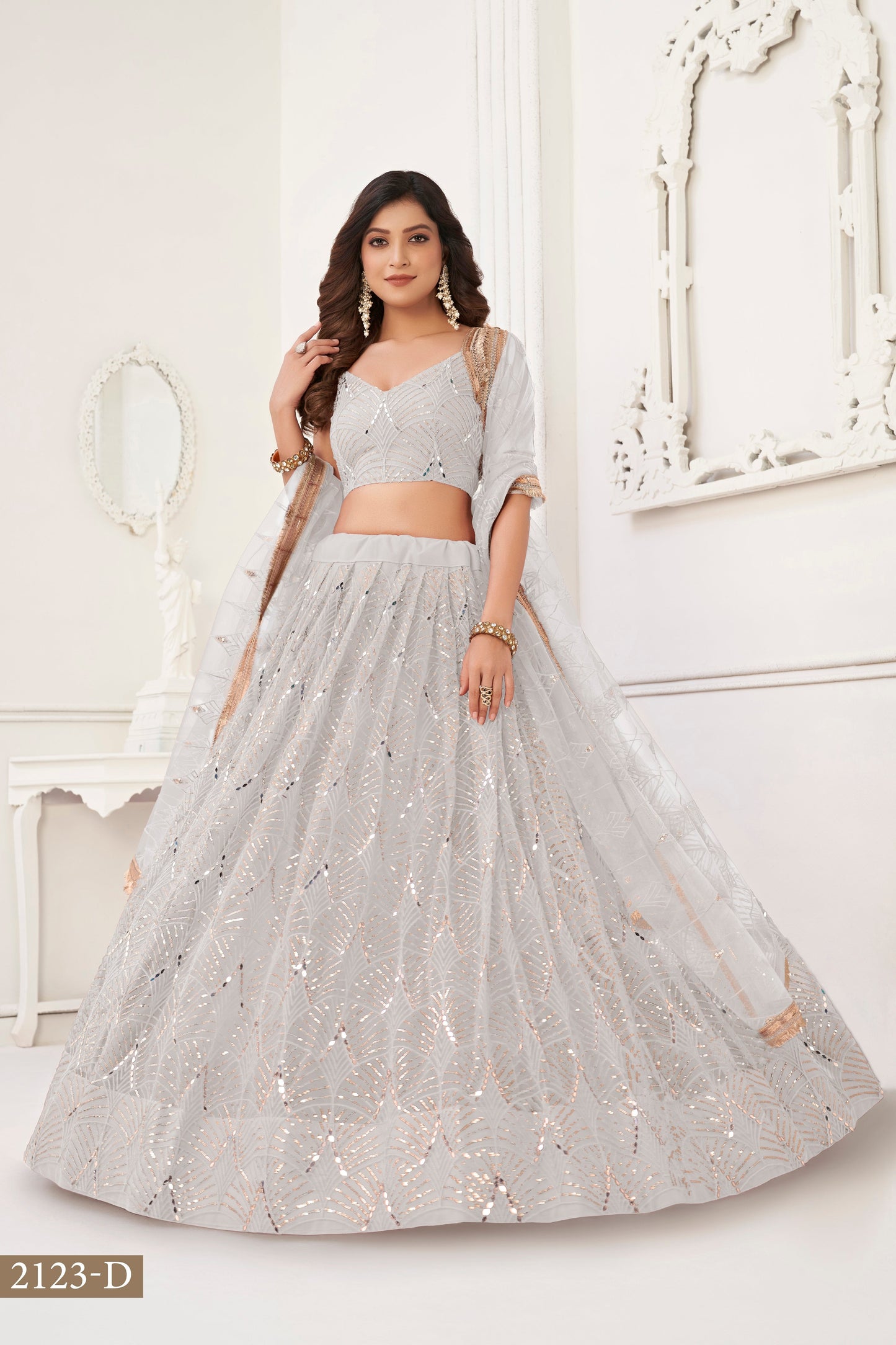 White lehenga choli for women indian wedding wear bridal party wear sangeet function wear reception wear wedding guest lehenga choli