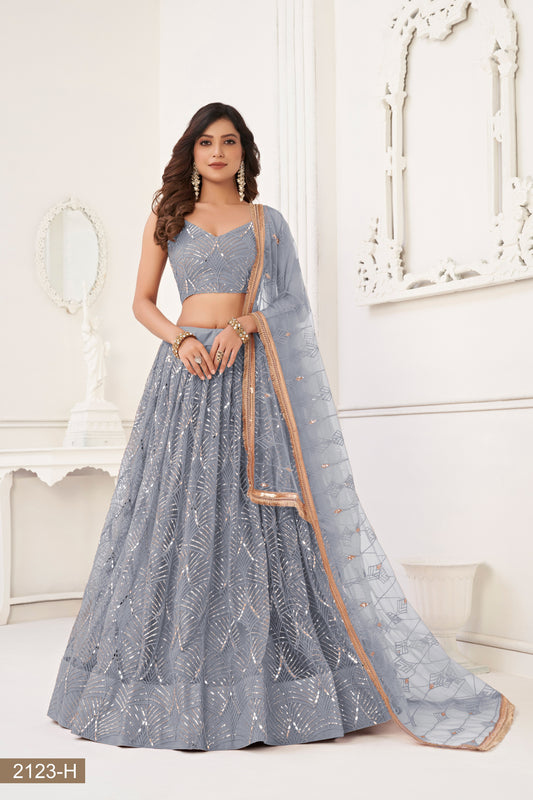 Lightgrey lehenga choli for women indian wedding wear bridal party wear sangeet function wear reception wear wedding guest lehenga choli