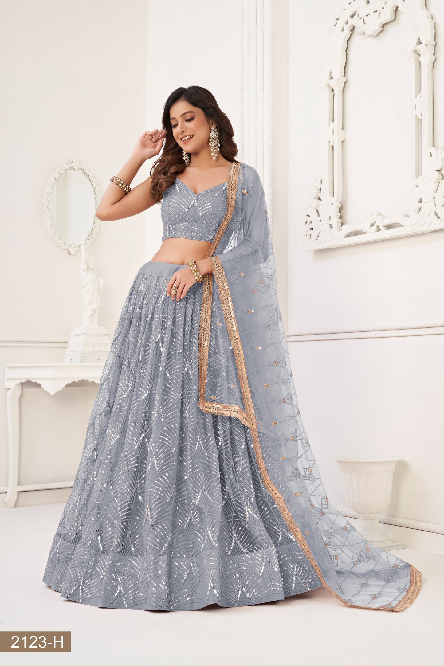 Lightgrey lehenga choli for women indian wedding wear bridal party wear sangeet function wear reception wear wedding guest lehenga choli